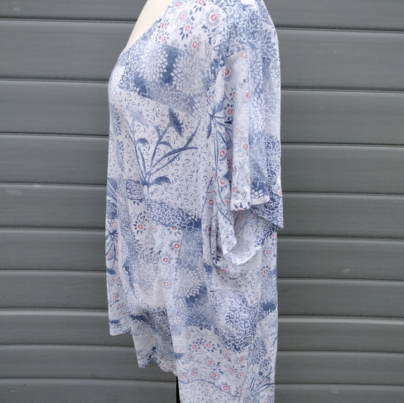 J.Jill Pure Jill Plus Patchwork Print Short Sleeve Linen blend Tee Top Blouse 4X - Picture 3 of 7